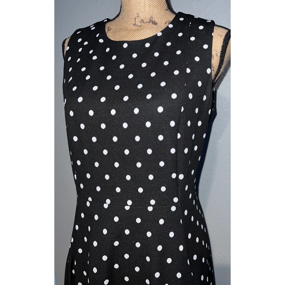 Calvin Klein Black White Polka Dot Sleeveless Fit Flare Midi Dress Size 8 - Picture 2 of 11